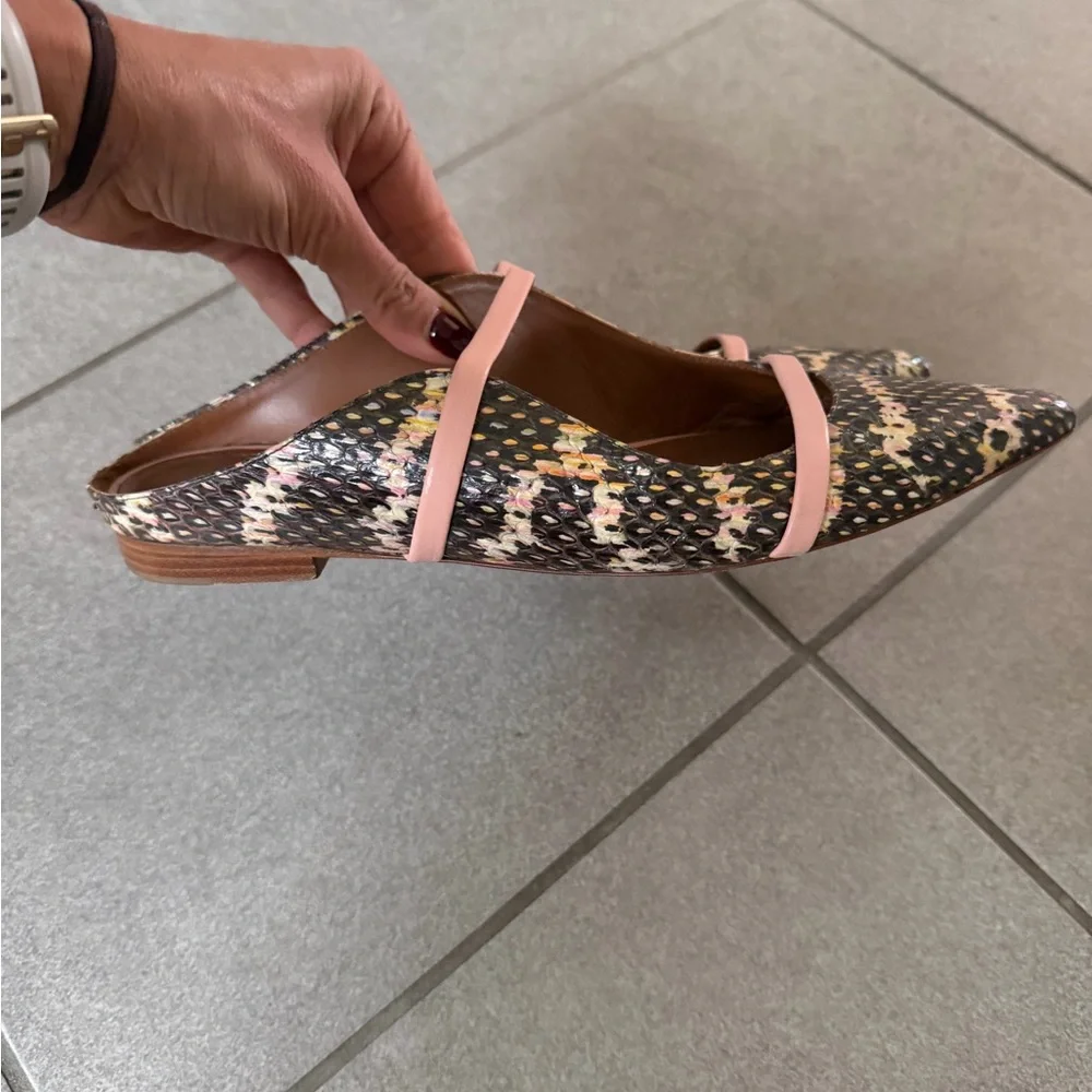 Malone Souliers Pink and Brown snake print Pointed-Toe Mules 39 - Picture 4 of 6